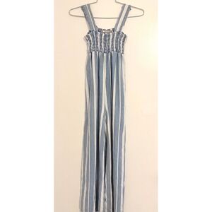 Tractr Girls Blue White Striped Smocked Wide Leg Jumpsuit Size 8